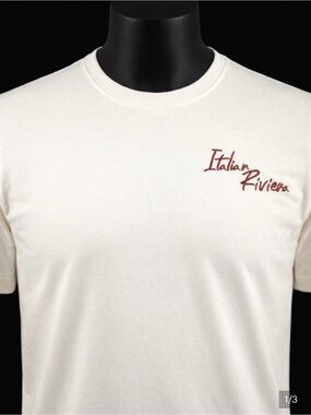 Italian Riviera Embroidered Crewneck T-Shirt - Cream with Rust Script 🇮🇹